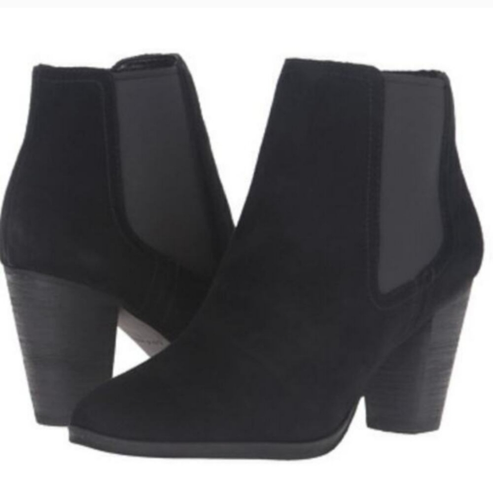 Cole Haan Hayes Black Suede Block Heels‎ Booties Chelsea Boots Women Size 8 B